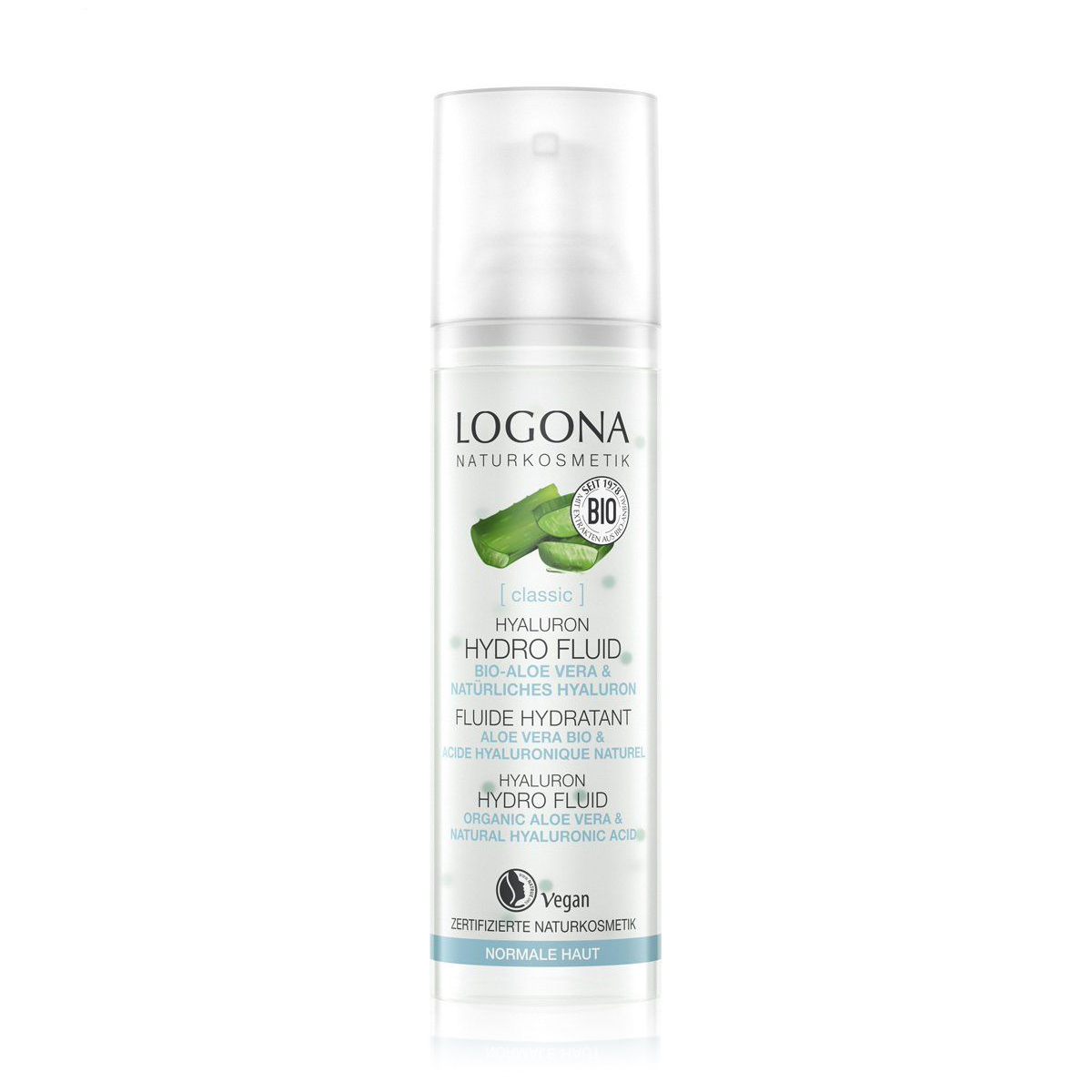 Зволожувальний біо-гідро-флюїд для обличчя Logona Hyaluron Aloe Vera Hydro Fluid з гіалуроновою кислотою та алое, 30 мл